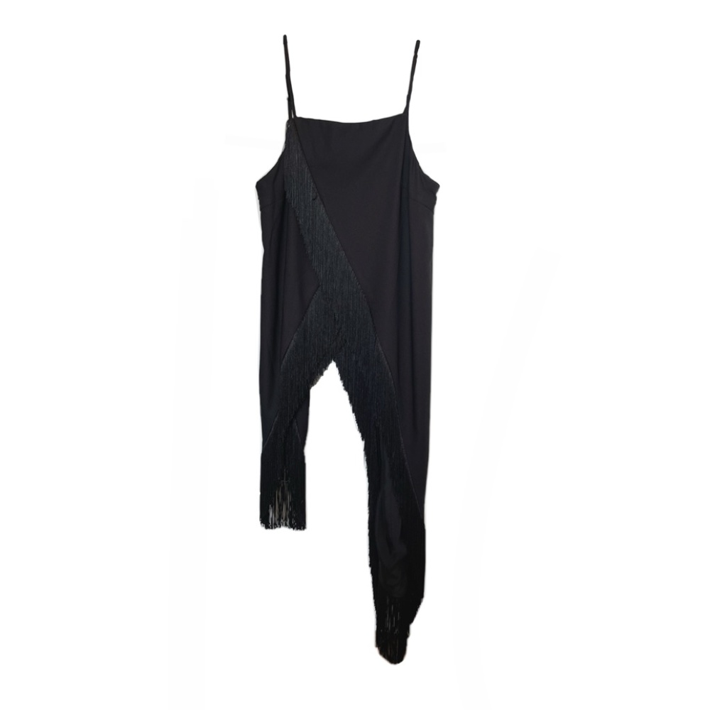 Finders Keepers Asymmetrical “Vertigo” Fringe Camisole in Black, Sz S